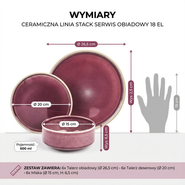 SERWIS OBIADOWY KOMPLET TALERZY 18EL. ZASTAWA OBIADOWA ZESTAW NA 6 OSÓB
