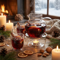 ZESTAW DO GRZANEGO WINA GRZAŃCA DZBANEK 1L FILIŻANKI x2 SZKŁO+ PODGRZEWACZ