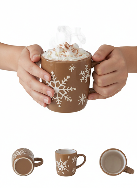 DUŻY KUBEK ŚWIĄTECZNY DO CZEKOOLADY 600ML BRĄZOWY BŁYSZCZĄCY ZMYWARKA Ø 9,5