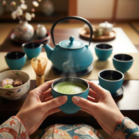 CZAJNIK ŻELIWNY ZAPARZACZ 1,8L Z ZESTAW 6 CZAREK DO HERBATY ZIÓŁ TURKUSOWY