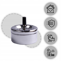 POPIELNICZKA POPIELNICA OBROTOWA ZAMYKANA METALOWA SREBRNA