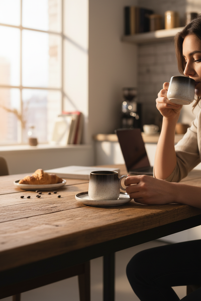 FILIŻANKA CERAMIKA 120 ML ELEGANCKI DESIGN Z TALERZYKIEM LUNA LINE