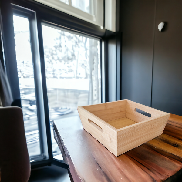 TACA BAMBUSOWA SKRZYNKA KWADRATOWA ORGANIZER Z DREWNA PUDEŁKO 25x25x7,5 cm