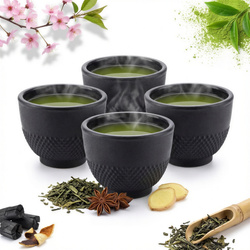 FILIŻANKI CZARKI ŻELIWNE ZESTAW DLA 4 OSOB DO HERBATY I ZIÓŁ 100 ml CZARNE