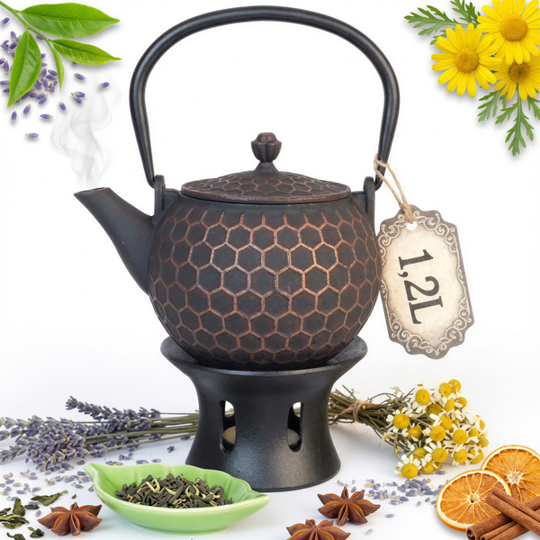 CZAJNIK ŻELIWNY IMBRYK PSZCZOŁKA 1,2 L ZAPARZACZ DO HERBATY + PODGRZEWACZ