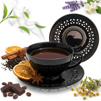 FILIŻANKA CERAMICZNA CZARNA 260ml ZE SPODKIEM AŻUROWYM DO KAWY HERBATY