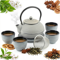 CZAJNIK ŻELIWNY 1,5L ZAPARZACZ DO HERBATY 4 CZARKI ZESTAW 5 ele NA PREZENT