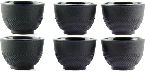 FILIŻANKI CZARKI ŻELIWNE ZESTAW DLA 6 OSOB DO HERBATY I ZIÓŁ 100 ml CZARNE