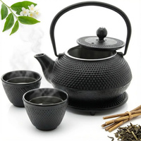 CZAJNIK ŻELIWNY 0,8L IMBRYK  ZAPARACZ ZESTAW 2x CZARKI PODSTAWKA CZARNY