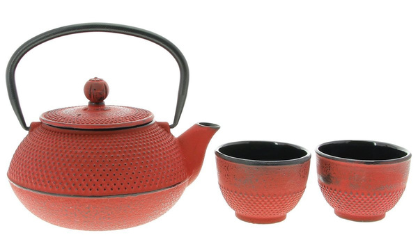 CZAJNIK ZAPARZACZ ŻELIWNY 2x CZARKI PODSTAWKA