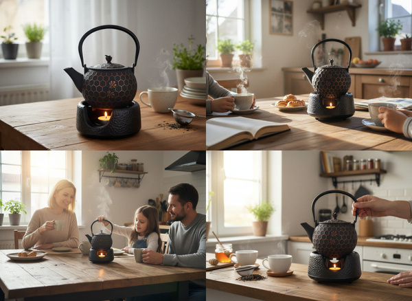 CZAJNIK ŻELIWNY IMBRYK PSZCZÓŁKA 1,8L DO HERBATY + PODGRZEWACZ ŻELIWNY