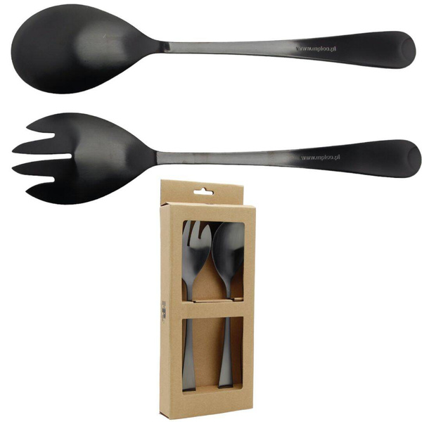 ŁYŻKI DŁUGIE SZTUĆCE DO SAŁAT SAŁATEK WIDELEC ŁYŻKA ZESTAW 2SZT CZARNE