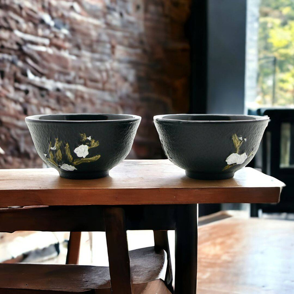 CZARKI ŻELIWNE 2 FILIŻANKI ZESTAW ŻELIWNY DO HERBATY 10 0ml EMALIOWANE