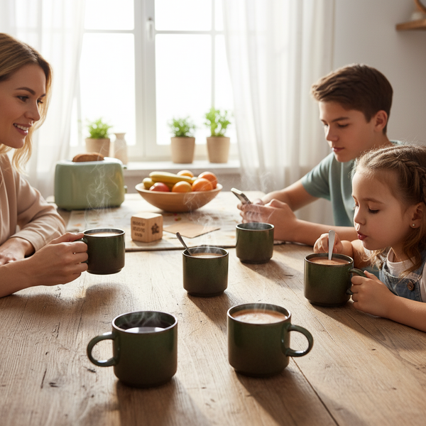 KUBKI DO KAWY HERBATY KUBEK ZESTAW 6 SZT. CIEMNOZIELONY MAT 350 ML Ø 9,5 CM