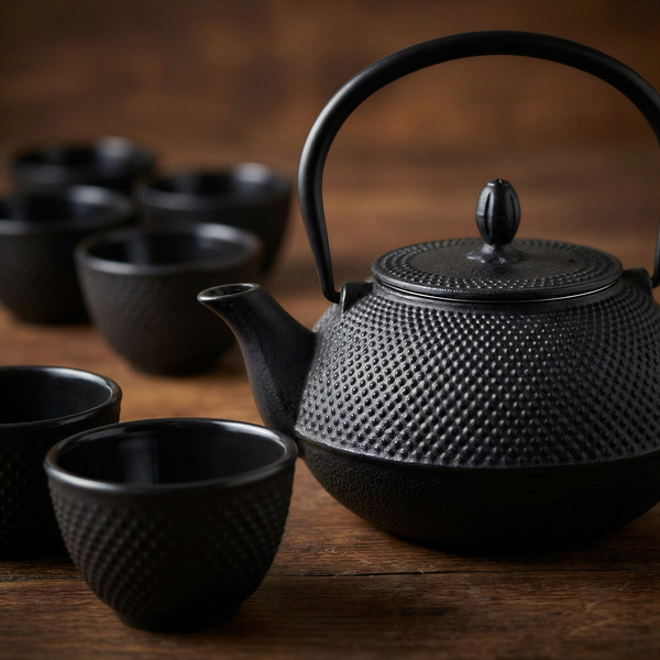 CZAJNIK ŻELIWNY ZAPARZACZ 1,8L Z ZESTAW 6 CZAREK DO HERBATY ZIÓŁ CZARNY