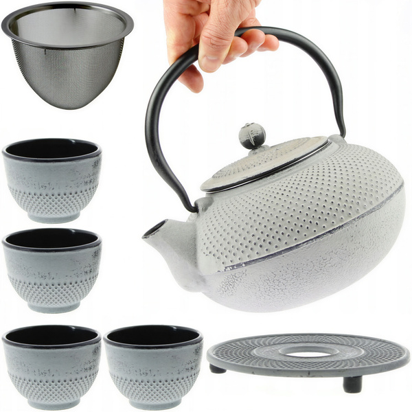 CZAJNIK ŻELIWNY 1,5L ZAPARZACZ DO HERBATY 4 CZARKI ZESTAW 5 ele NA PREZENT