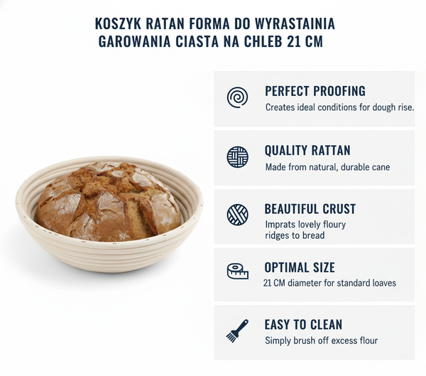KOSZYK RATAN FORMA DO WYRASTANIA CIASTA NA CHLEB 21 CM + WOREK