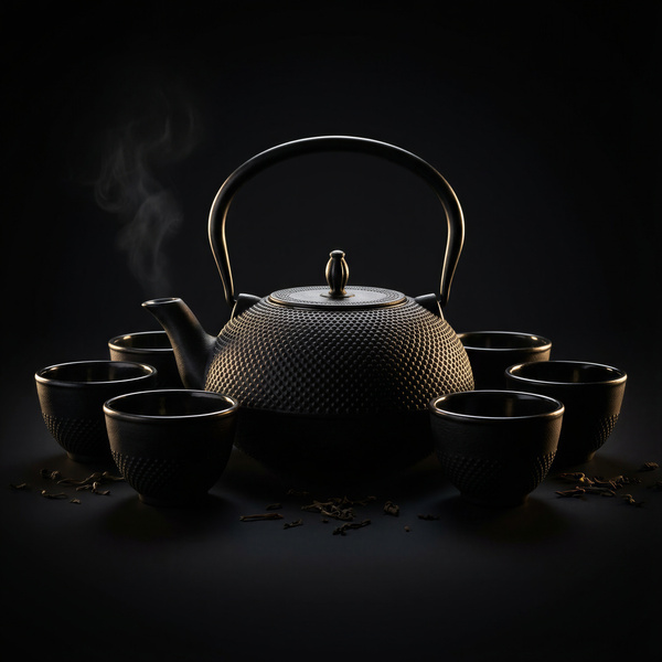 CZAJNIK ŻELIWNY ZAPARZACZ 1,8L Z ZESTAW 6 CZAREK DO HERBATY ZIÓŁ CZARNY