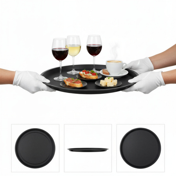 TACA KELNERSKA KUCHENNA ANTYPOSLIZGOWA CZARNA OKRĄGŁA 41 CM DO SERWOWANIA