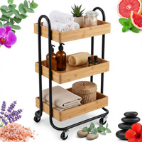 REGAŁ PÓŁKA ŁAZIENKOWA NA KOŁACH WÓZEK BAMBUSOWY KUCHENNY BAREK 3 PÓŁKI