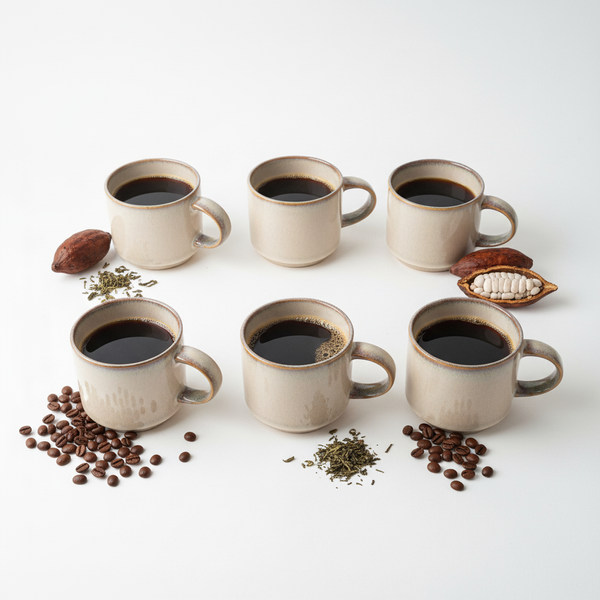 KUBKI DO KAWY HERBATY KUBEK ZESTAW 6 SZT BEŻOWO SZARE 350 ML Ø 9,5 CM