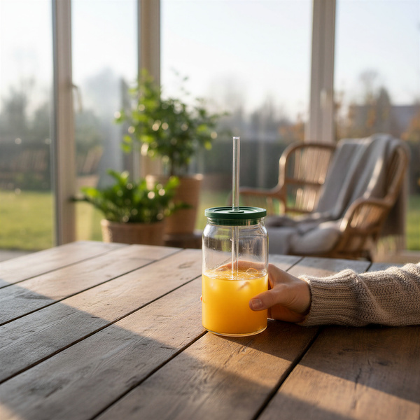 KUBEK BIDON 0,5L EKO BUTELKA PRZEZROCZYSTY Z POKRYWKĄ I SŁOMKĄ DO NAPOJÓW