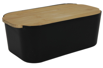 CHLEBAK PLASTIKOWY CZARNY Z BAMBUSOWĄ DESKĄ POKRYWĄ 33x18 cm DESIGN