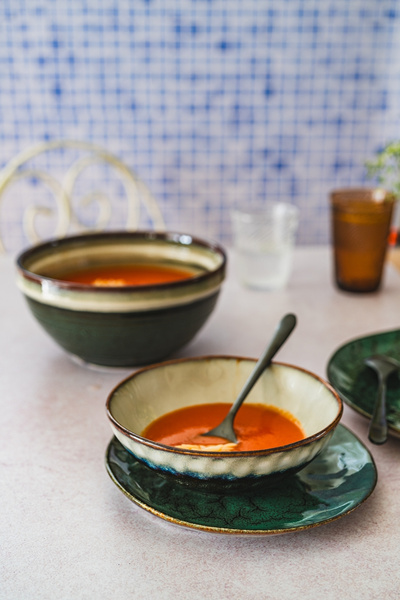 SERWIS OBIADOWY CERAMICZNY 18 ELEMENTÓW DLA 6 OSÓB GREEN GREY OMBRES