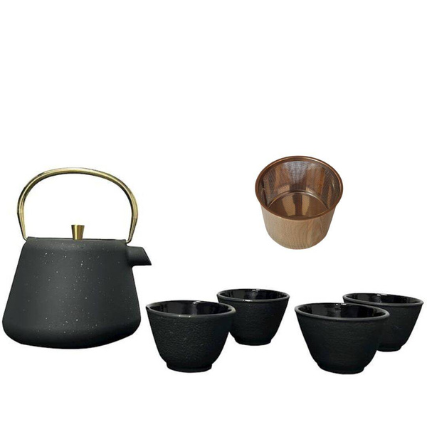 CZAJNIK IMBRYK ŻELIWNY 1L ZAPARZACZ SITKO STAL DO HERBATY +4 CZARKI ŻELIWNE