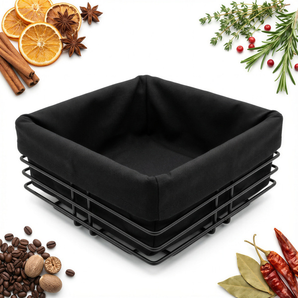 KOSZYK METALOWY NA CHLEB + WKŁAD Z TKANINY CZARNY