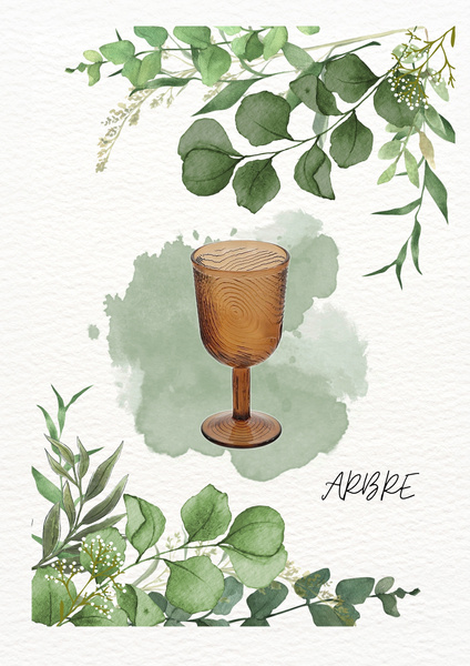 KIELISZEK DO WINA SZKLANY WZÓR PLASTRA DREWNA ARBRE BRĄZOWY DESIGN