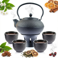 IMBRYK ŻELIWNY 1,5L ZESTAW 4x CZARKI PODGRZEWACZ