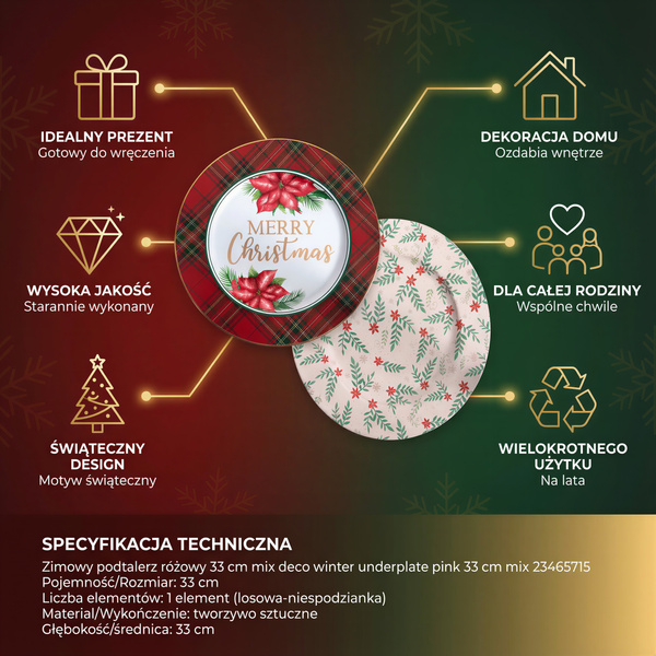 TACA METALOWA 323CM DEKORACYJNA ZIMOWA PODTALERZ 33 CM DO OZDABIANIA