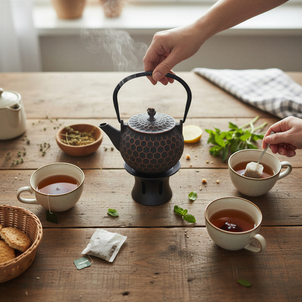CZAJNIK ŻELIWNY IMBRYK PSZCZOŁKA 1,2 L ZAPARZACZ DO HERBATY + PODGRZEWACZ