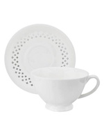 FILIŻANKA CERAMICZNA BIAŁA 260ml ZE SPODKIEM AŻUROWYM DO KAWY HERBATY