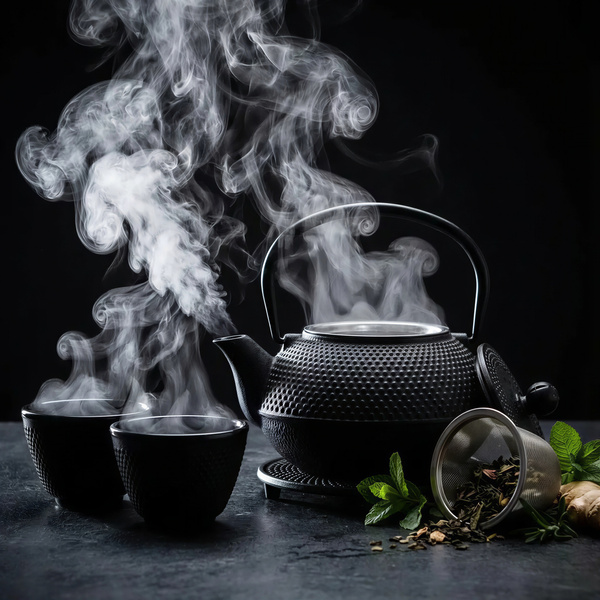 CZAJNIK ŻELIWNY 0,8L IMBRYK ZAPARACZ ZESTAW 2x CZARKI PODSTAWKA CZARNY