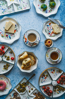 OBROTOWA PATERA CERAMICZNA 27,5 CM NA BAMBUSIE 7 ELEMENTÓW PANI KWIATEK