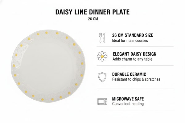TALERZ OBIADOWY DO SERWOWANIA DAŃ DUŻY 26 CM BIAŁY CERAMIKA DAISY LINE
