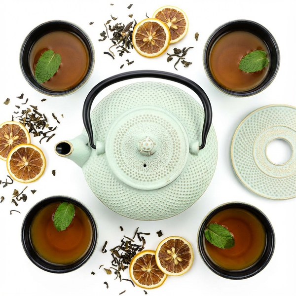 CZAJNIK IMBRYK ŻELIWNY 1,5L ZESTAW 5 SZT. MIĘTOWY Ø 18 CM DO HERBATY