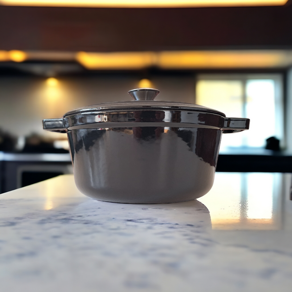 GARNEK ŻELIWNY 4.5L GAR SOLIDNY EMALIOWANY Z POKRYWKĄ CZARNY RONDELEK