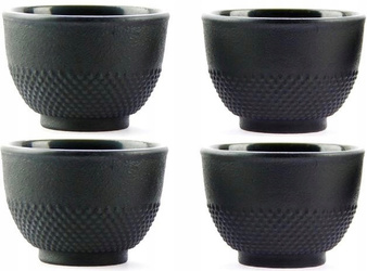 FILIŻANKI CZARKI ŻELIWNE ZESTAW DLA 4 OSOB DO HERBATY I ZIÓŁ 100 ml CZARNE