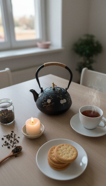 CZAJNIK ŻELIWNY IMBRYK CZARNY 1L + ZAPARZACZ STALOWY DO HERBATY I ZIÓŁ