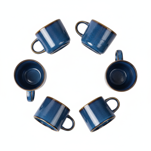 KUBKI DO KAWY HERBATY KUBEK ZESTAW 6 SZTUK 350 ML CIEMNONIEBIESKIE CERAMIKA