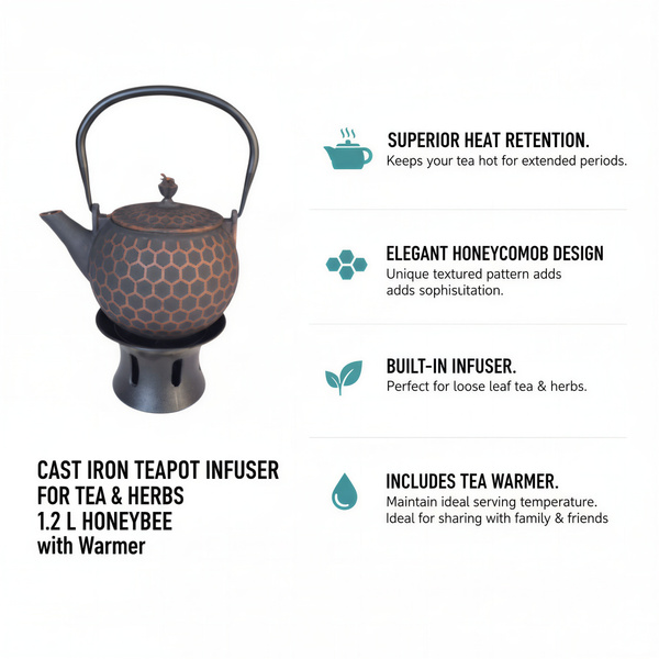 CZAJNIK ŻELIWNY IMBRYK PSZCZOŁKA 1,2 L ZAPARZACZ DO HERBATY + PODGRZEWACZ