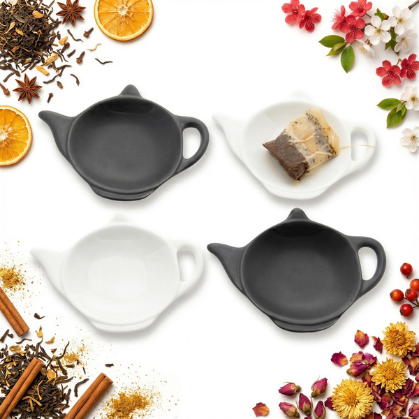 PODSTAWKA SPODEK NA TOREBKĘ HERBATY 4x PORCELANOWY