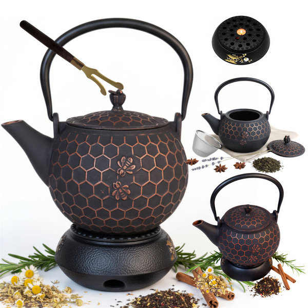 CZAJNIK ŻELIWNY IMBRYK 1,8L ZAPARZACZ DO HERBATY + PODGRZEWACZ + WIDELCZYK