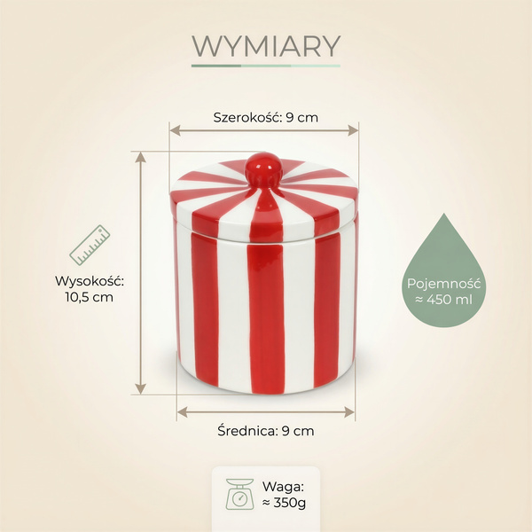 CUKIERNICA SŁOIK POJEMNIK Z PORCELANY CZERWONO-BIAŁY 10,5 CM DEKORACJA