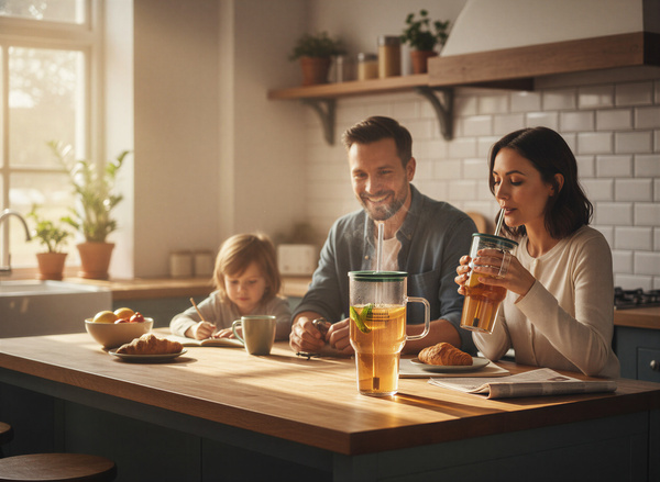 KUBEK BIDON SZKLANY TYPU STANLEY BIG 1,1L PRZEZROCZYSTY Z POKRYWKĄ I SŁOMKĄ