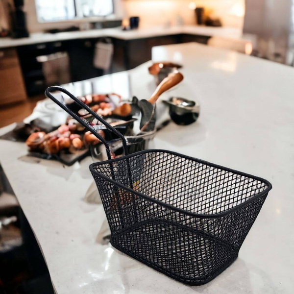 KOSZYCZEK DO SERWOWANIA FRYTEK PRZEKĄSEK MINI STALOWY KOSZYCZEK CZARNY