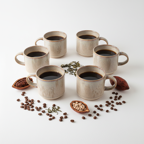 KUBKI DO KAWY HERBATY KUBEK ZESTAW 6 SZT BEŻOWO SZARE 350 ML Ø 9,5 CM